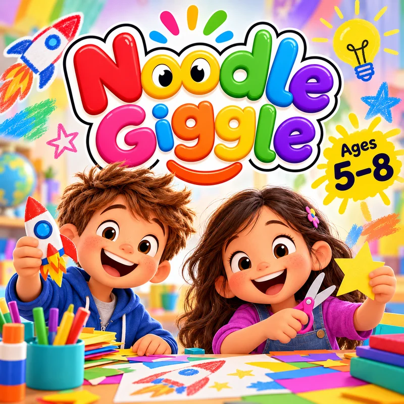 Noodle Giggle colouring book cover, ages 5 to 8