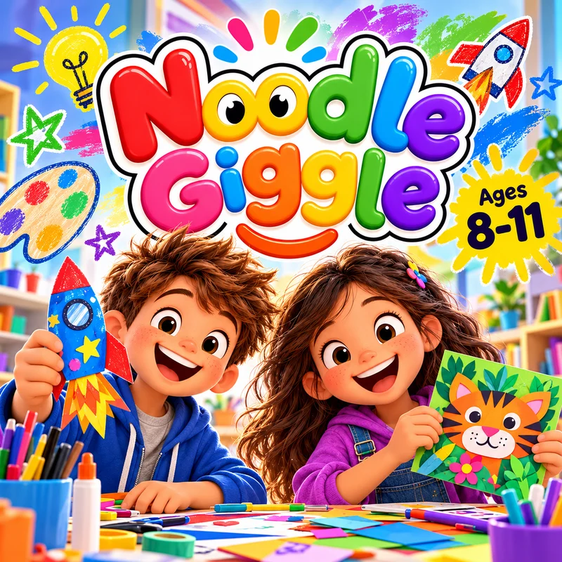 Noodle Giggle colouring book cover, ages 8 to 11